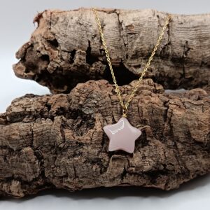 COLLARES DE ACERO INOXIDABLES BAÑADOS EN ORO ESTRELLAS CUARZO ROSA