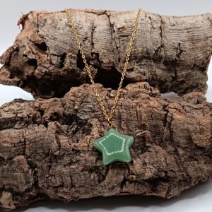 COLLARES DE ACERO INOXIDABLES BAÑADOS EN ORO ESTRELLAS CUARZO VERDE
