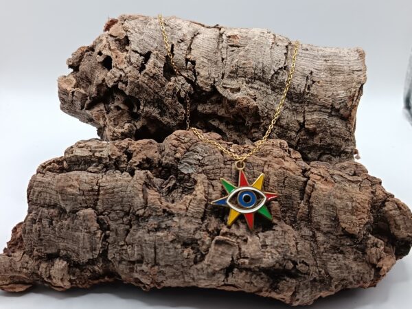 COLLARES DE ACERO INOXIDABLES BAÑADOS EN ORO OJOS TURCOS TRICOLOR