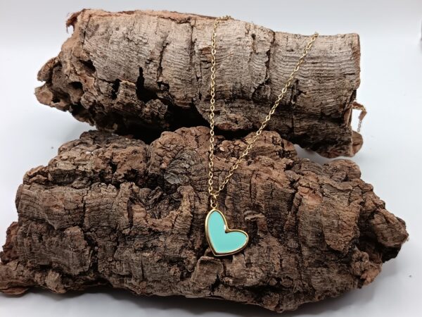 COLLARES DE ACERO INOXIDABLES BAÑADOS EN ORO CORAZÓN DE TURQUESA