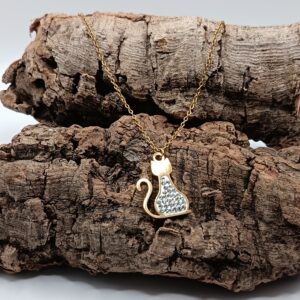 COLLARES DE ACERO INOXIDABLES BAÑADOS EN ORO GATO CON CIRCONITAS