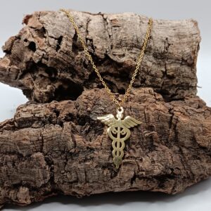 COLLARES DE ACERO INOXIDABLE BAÑADOS EN ORO CADUCEO DE HERMES