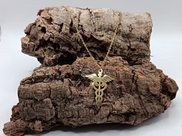COLLARES DE ACERO INOXIDABLE BAÑADOS EN ORO CADUCEO DE HERMES