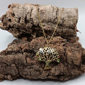 COLLARES DE ACERO INOXIDABLE BAÑADOS EN ORO ARBOL DE LA VIDA CON CIRCONITA DE COLORES