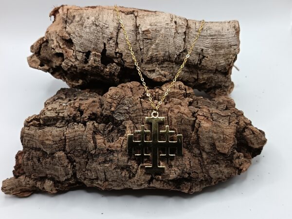 COLLARES DE ACERO INOXIDABLE BAÑADOS EN ORO CRUZ DE JERUSALEN