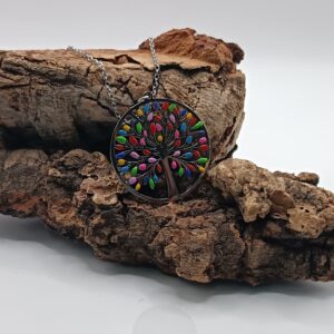 COLLARES DE ACERO INOXIDABLES PLATEADOS ÁRBOL DE LA VIDA CIRCONITA DE COLORES