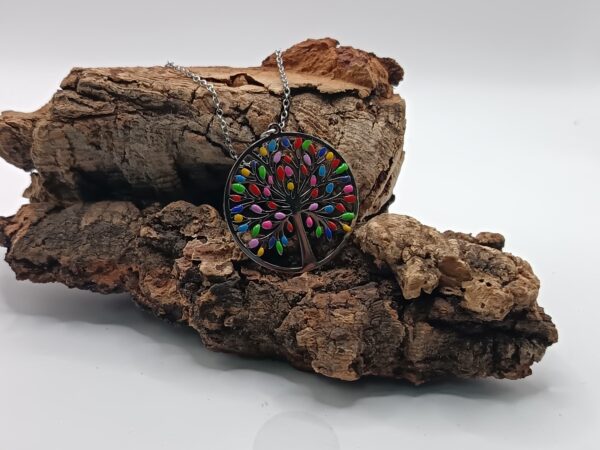 COLLARES DE ACERO INOXIDABLES PLATEADOS ÁRBOL DE LA VIDA CIRCONITA DE COLORES