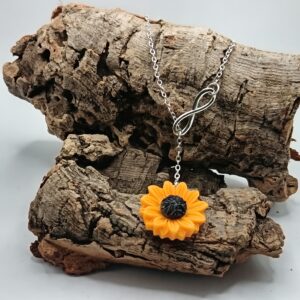 COLLARES DE ACERO INOXIDABLES PLATEADOS GIRASOL CON INFINITO