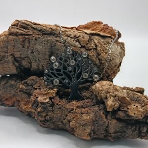 COLLARES DE ACERO INOXIDABLES PLATEADOS ÁRBOL DE LA VIDA CIRCONITAS BLANCAS