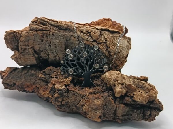 COLLARES DE ACERO INOXIDABLES PLATEADOS ÁRBOL DE LA VIDA CIRCONITAS BLANCAS