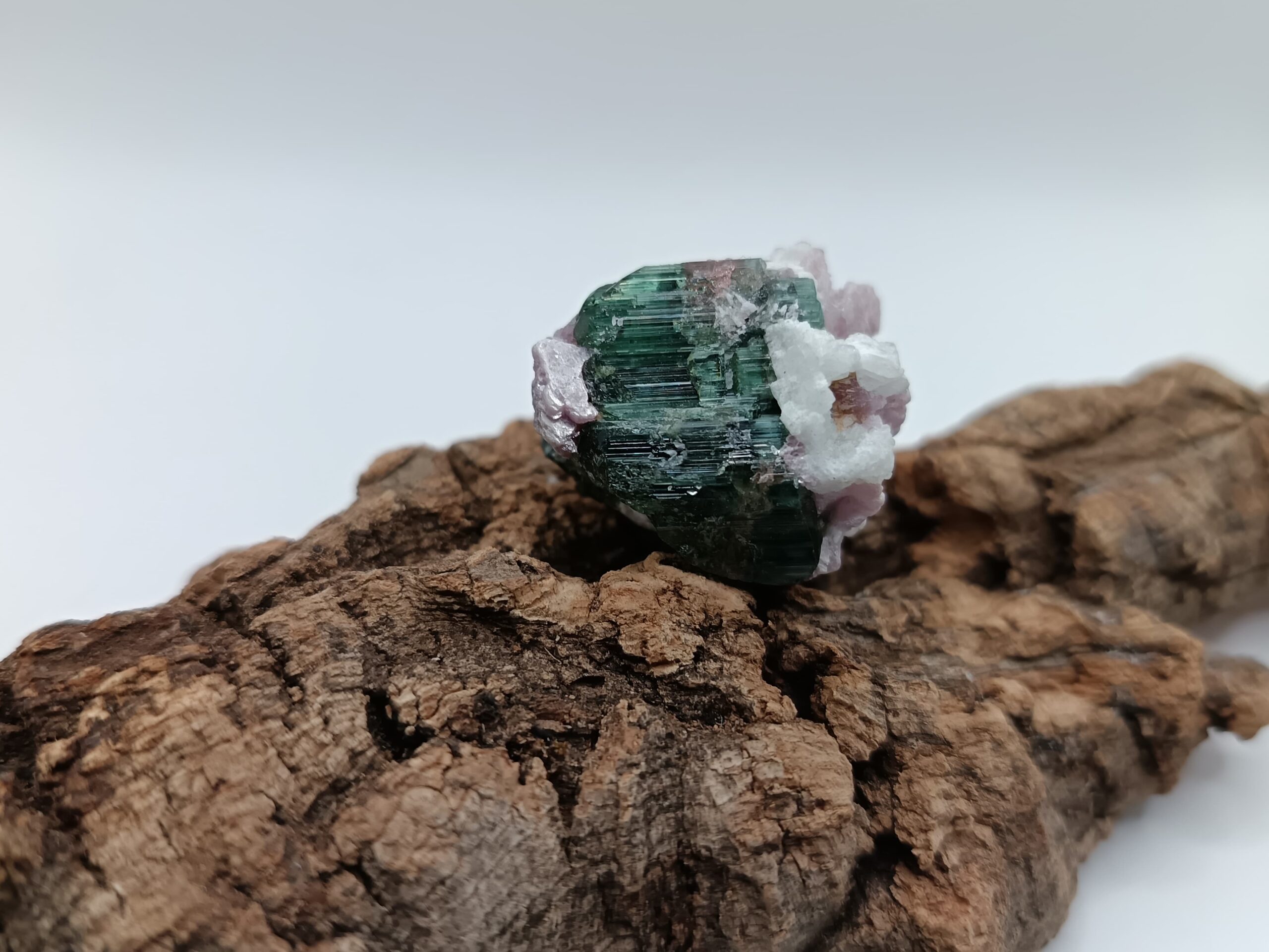 TURMALINAS VERDE, ROSA, AZUL, Y NEGRA CON MICA DE LEPIDONITA DE COLECCIÓN