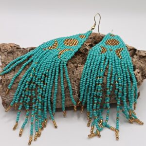 PENDIENTES TURQUESAS CON DORADO DE INDIA HECHO A MANO