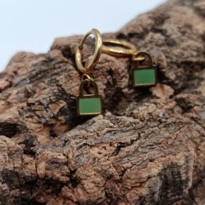 PENDIENTES CANDADO VERDE EN ARO